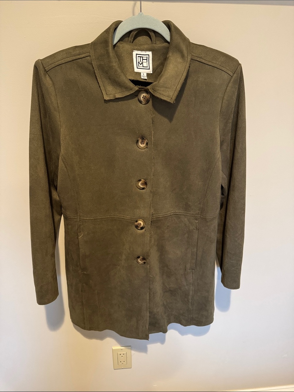 Faux Suede Button-Front Women's Jacket - Olive